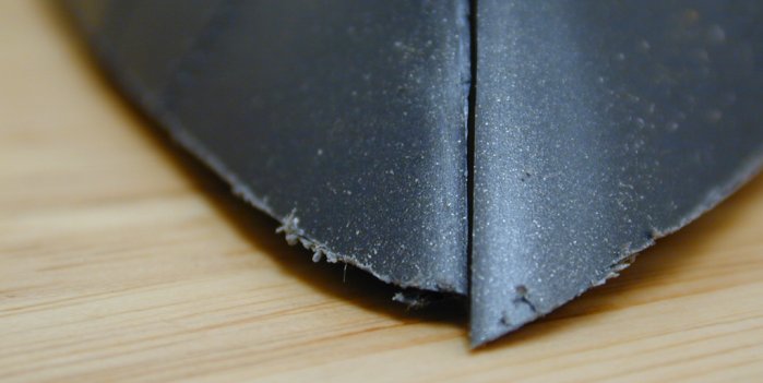 Slight misalignment of cut as seen at end